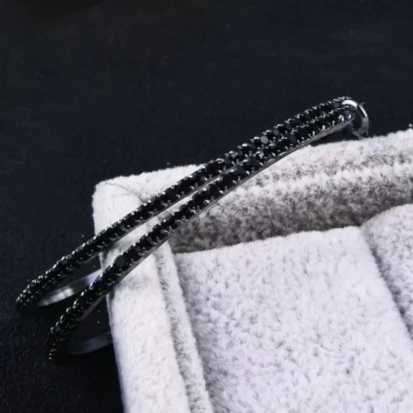 *Black Gold Black Sapphire 2.25'' Hoop Earrings - Picture 3 of 7